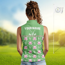 Load image into Gallery viewer, Green and Pink Golf pattern Sleeveless polo golf shirt Custom ladies&#39;s golf clothes, best golf gifts NQS11105