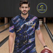 Load image into Gallery viewer, Blue and Purple watercolor Tiger Bowling Polo, Quarter Zip Shirt For Men Custom bowling Team outfit NQS11308