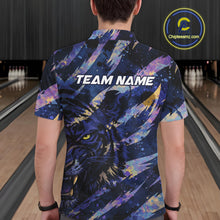 Load image into Gallery viewer, Blue and Purple watercolor Tiger Bowling Polo, Quarter Zip Shirt For Men Custom bowling Team outfit NQS11308