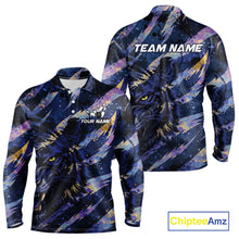 Load image into Gallery viewer, Blue and Purple watercolor Tiger Bowling Polo, Quarter Zip Shirt For Men Custom bowling Team outfit NQS11308