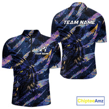 Load image into Gallery viewer, Blue and Purple watercolor Tiger Bowling Polo, Quarter Zip Shirt For Men Custom bowling Team outfit NQS11308