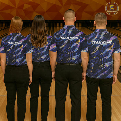 Blue and Purple watercolor Tiger Bowling Polo, Quarter Zip Shirt For Men Custom bowling Team outfit NQS11308