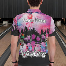 Load image into Gallery viewer, Black and Pink watercolor Bowling Polo, Quarter Zip Shirts For Men Custom Bowling Jersey Team Outfit NQS9593