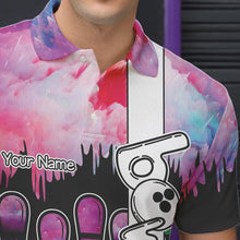 Load image into Gallery viewer, Black and Pink watercolor Bowling Polo, Quarter Zip Shirts For Men Custom Bowling Jersey Team Outfit NQS9593
