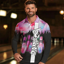 Load image into Gallery viewer, Black and Pink watercolor Bowling Polo, Quarter Zip Shirts For Men Custom Bowling Jersey Team Outfit NQS9593