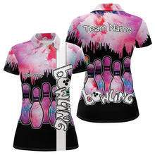 Load image into Gallery viewer, Black and Pink watercolor Bowling Polo, Quarter Zip Shirts For Women Custom Bowling Jersey Team Outfit NQS9593