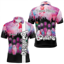 Load image into Gallery viewer, Black and Pink watercolor Bowling Polo, Quarter Zip Shirts For Men Custom Bowling Jersey Team Outfit NQS9593