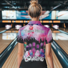 Load image into Gallery viewer, Black and Pink watercolor Bowling Polo, Quarter Zip Shirts For Women Custom Bowling Jersey Team Outfit NQS9593