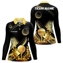 Load image into Gallery viewer, Black and Gold Women Golf polo shirts custom golf apparel team jerseys, personalized golf gifts NQS9594