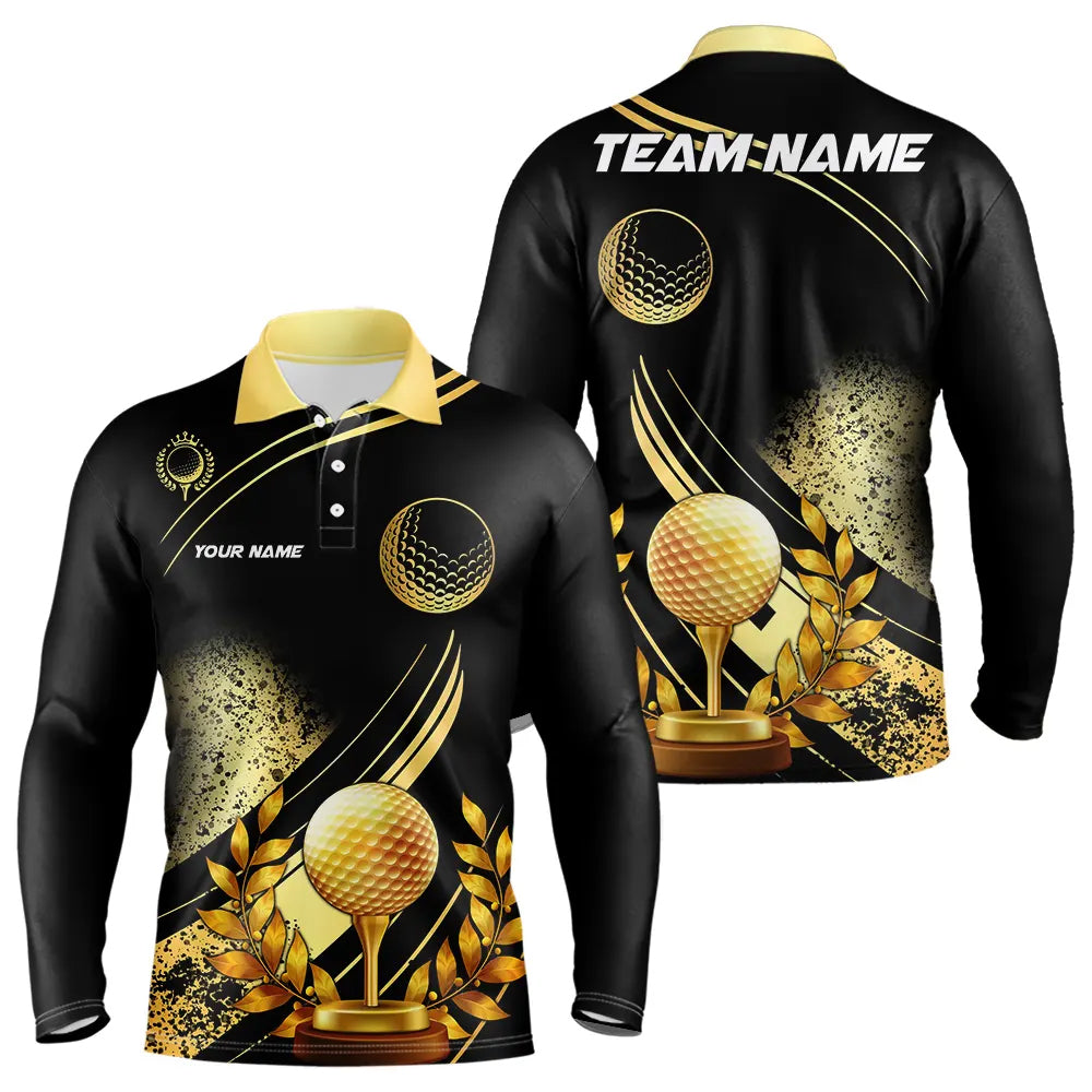 Black and Gold Mens Golf polo shirts custom golf apparel team jerseys, personalized golf gifts NQS9594