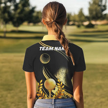 Load image into Gallery viewer, Black and Gold Women Golf polo shirts custom golf apparel team jerseys, personalized golf gifts NQS9594