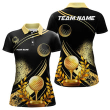 Load image into Gallery viewer, Black and Gold Women Golf polo shirts custom golf apparel team jerseys, personalized golf gifts NQS9594