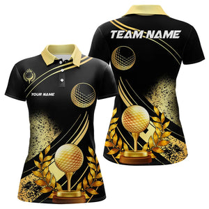 Black and Gold Women Golf polo shirts custom golf apparel team jerseys, personalized golf gifts NQS9594