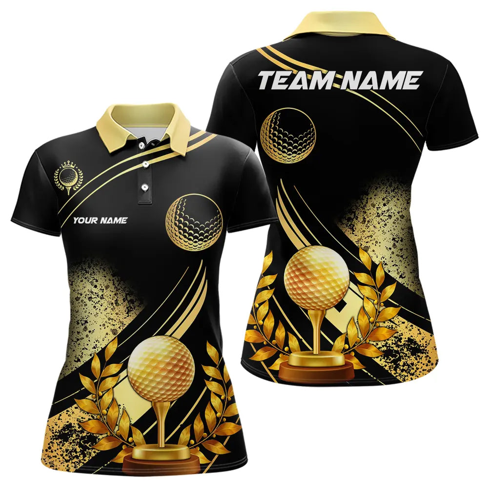 Black and Gold Women Golf polo shirts custom golf apparel team jerseys, personalized golf gifts NQS9594