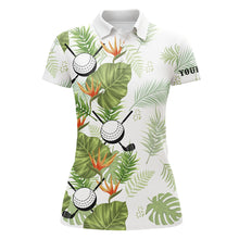 Load image into Gallery viewer, Green tropical leaf pattern Womens golf polo shirts custom golf ball clubs golf apparel for women NQS7522