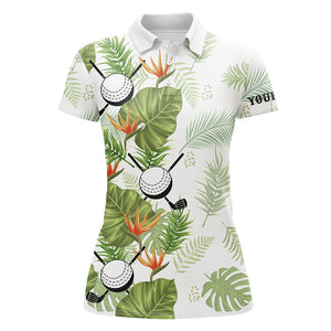 Green tropical leaf pattern Womens golf polo shirts custom golf ball clubs golf apparel for women NQS7522