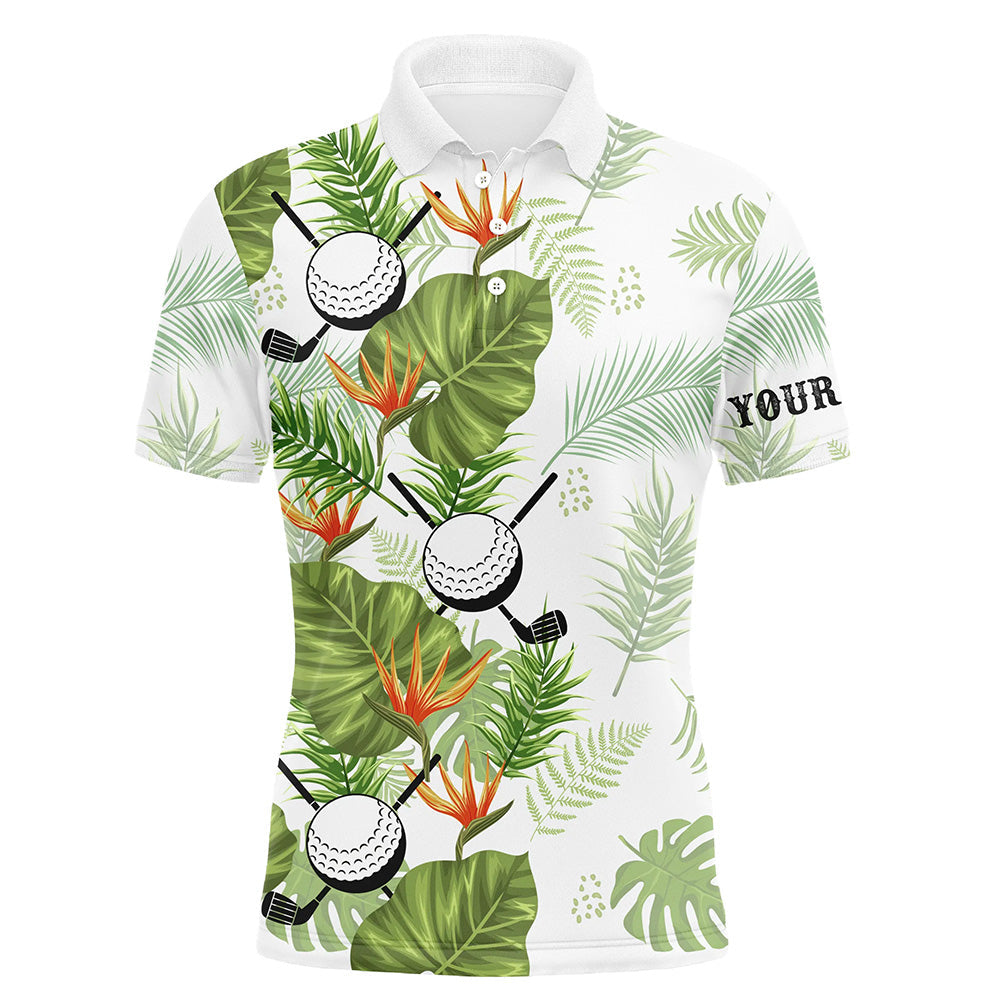 Green tropical leaf pattern Mens golf polo shirts custom golf ball clubs golf apparel for men NQS7522