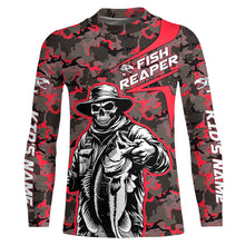 Load image into Gallery viewer, Custom Fish Reaper Skull Bass Long Sleeve Fishing Shirt, Bass Hunter Fishing Jerseys | Red Camo IPHW6506