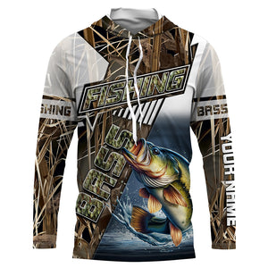 Largemouth bass fishing grey camo Customize name long sleeves fishing shirts NQS1861