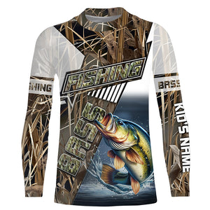 Largemouth bass fishing grey camo Customize name long sleeves fishing shirts NQS1861