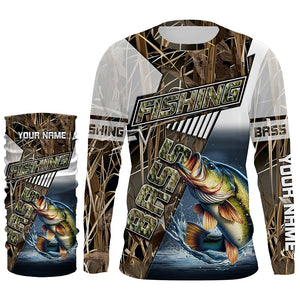 Largemouth bass fishing grey camo Customize name long sleeves fishing shirts NQS1861