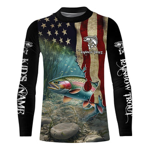 Rainbow Trout Fishing American Flag Patriotic Custom UV protection fishing shirt, Trout fishing jerseys NQS497