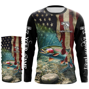 Rainbow Trout Fishing American Flag Patriotic Custom UV protection fishing shirt, Trout fishing jerseys NQS497