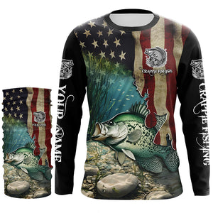 Crappie Fishing American Flag Patriotic Custom UV protection fishing apparel, Crappie fishing jerseys NQS498