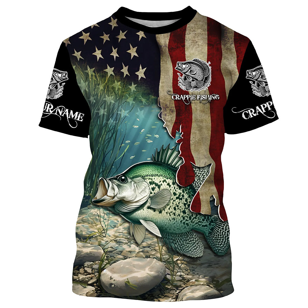 Crappie Fishing American Flag Patriotic Custom UV protection fishing apparel, Crappie fishing jerseys NQS498