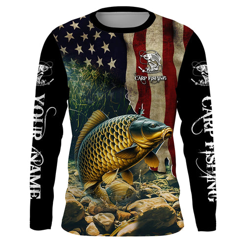 Carp Fishing 3D American Flag Patriotic Customize name UV Protection Fishing shirts NQS499