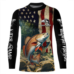 Red drum fishing 3D American Flag Patriotic Customize name UV Protection Long Sleeve Fishing apparel NQS501