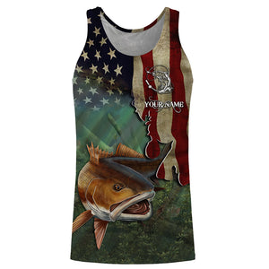 Red drum fishing 3D American Flag Patriotic Customize name All over print shirts NQS501