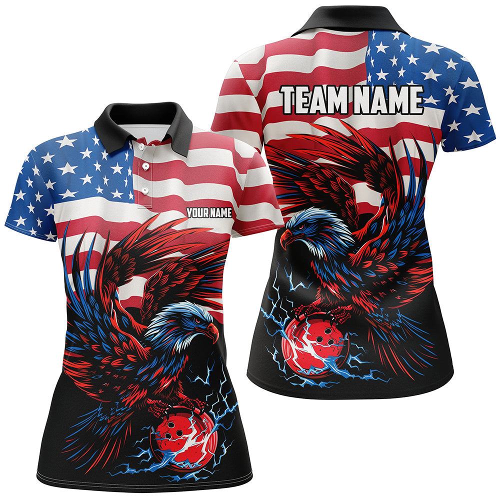 Personalized Eagle Bowling Shirts for Women, Custom Team's Name American Flag Cool Bowler Jerseys NQS7891