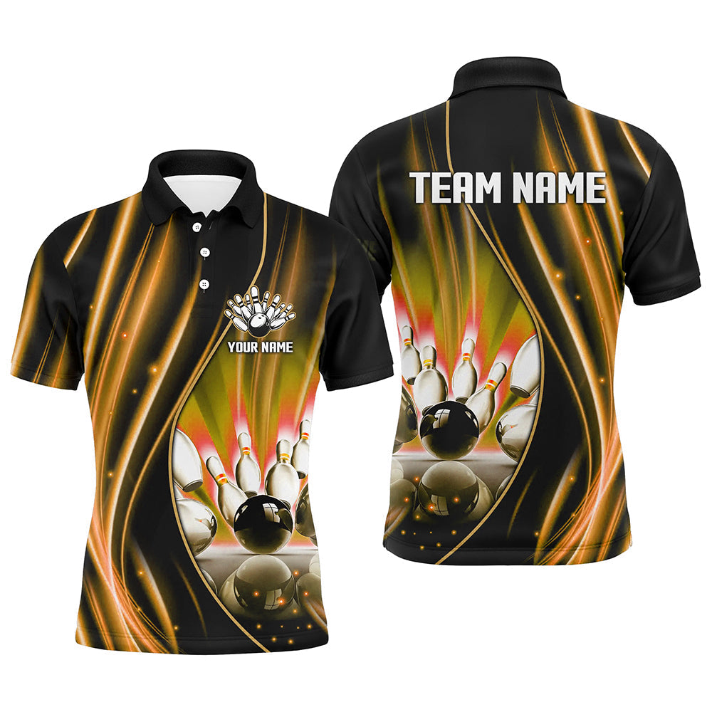 Orange and black light Men Polo, 1/4 Quarter Zip Shirts Custom bowling team jerseys, gift for bowlers NQS8097