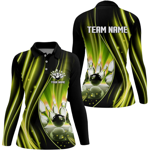 Yellow and black light Women Polo, 1/4 Quarter Zip Shirt Custom bowling team jerseys, gift for bowlers NQS8098