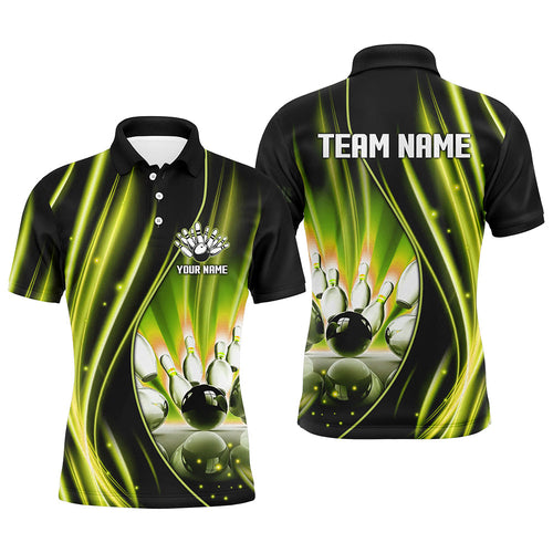 Yellow and black light Men Polo, 1/4 Quarter Zip Shirts Custom bowling team jerseys, gift for bowlers NQS8098