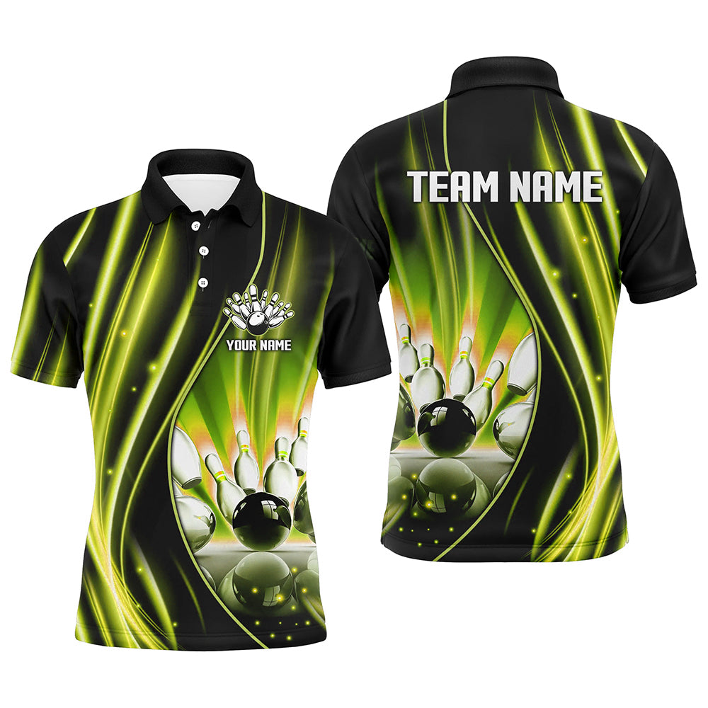 Yellow and black light Men Polo, 1/4 Quarter Zip Shirts Custom bowling team jerseys, gift for bowlers NQS8098