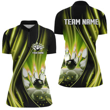 Load image into Gallery viewer, Yellow and black light Women Polo, 1/4 Quarter Zip Shirt Custom bowling team jerseys, gift for bowlers NQS8098