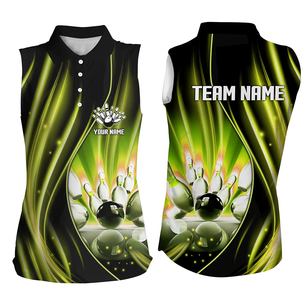 Yellow and black light Women Sleeveless Polo Shirts Custom bowling team jerseys, gift for bowlers NQS8098