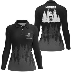 Black tree forest pattern Womens disc golf polo shirts custom team disc golf clothing NQS8099