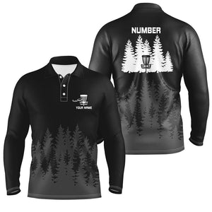 Black tree forest pattern Mens disc golf polo shirts custom team disc golf clothing NQS8099