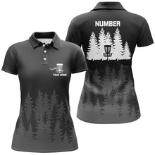 Load image into Gallery viewer, Black tree forest pattern Womens disc golf polo shirts custom team disc golf clothing NQS8099