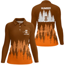 Load image into Gallery viewer, Orange tree forest pattern Womens disc golf polo shirts custom team disc golf clothing NQS8100