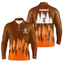 Load image into Gallery viewer, Orange tree forest pattern Mens disc golf polo shirts custom team disc golf clothing NQS8100