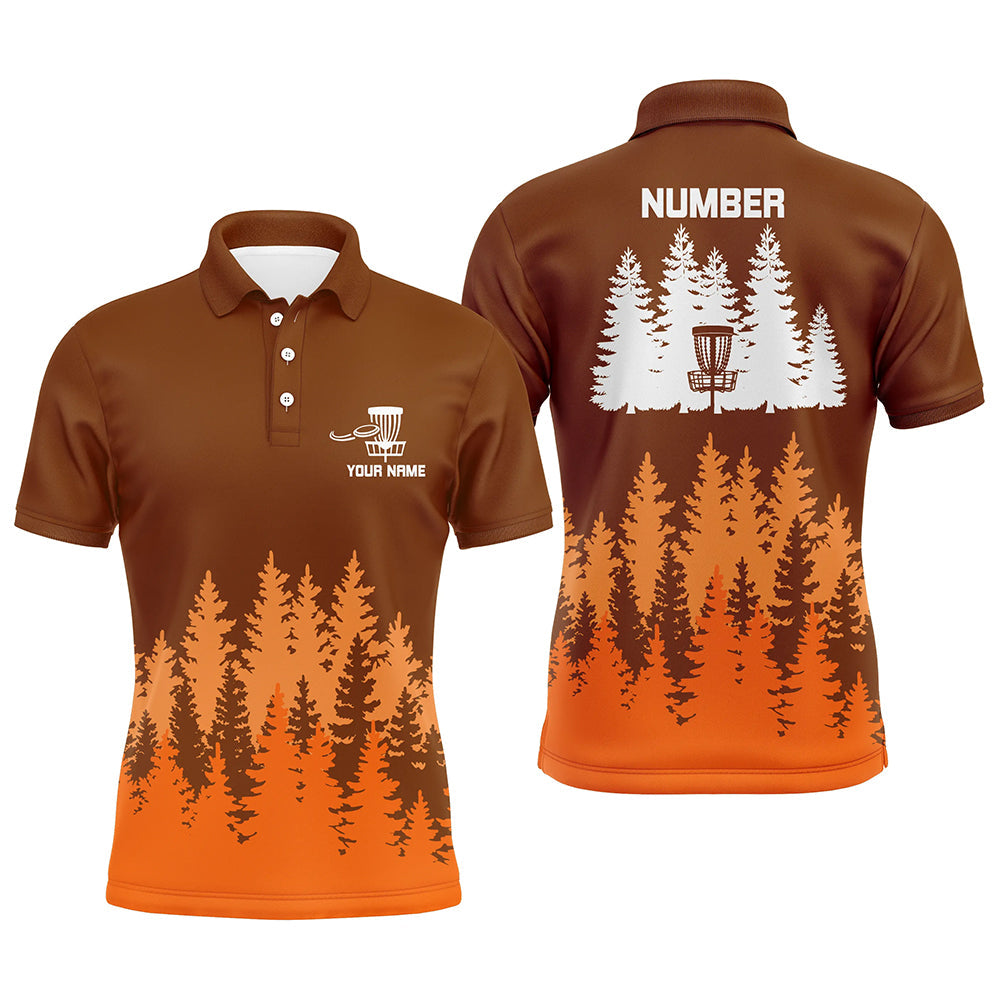 Orange tree forest pattern Mens disc golf polo shirts custom team disc golf clothing NQS8100