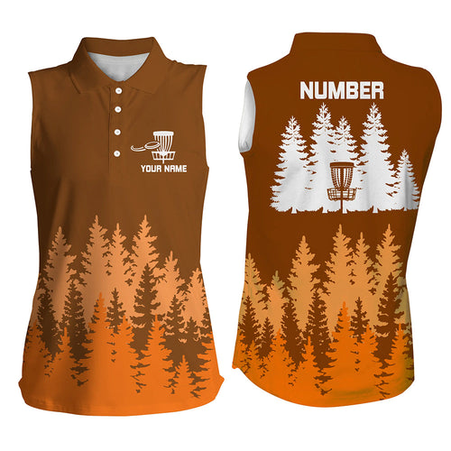 Orange tree forest pattern Women sleeveless polo shirts custom team disc golf clothing NQS8100