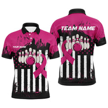 Load image into Gallery viewer, Pink and Black American flag Men Polo, 1/4 Zip Shirts Custom Breast Cancer Awareness bowling jerseys NQS8102