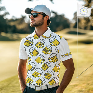 Funny Yellow beer pattern Mens golf polo shirts custom fun golf shirts, cool golf gifts NQS10301