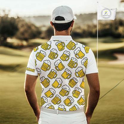 Funny Yellow beer pattern Mens golf polo shirts custom fun golf shirts, cool golf gifts NQS10301