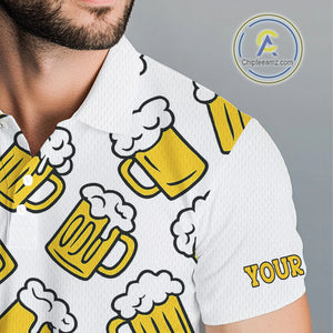 Funny Yellow beer pattern Mens golf polo shirts custom fun golf shirts, cool golf gifts NQS10301